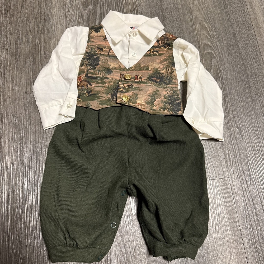Vtg Good Lad 3 Pc.Set  button-Vest-equestrian, Shirt & pleated-Pants 18 Months